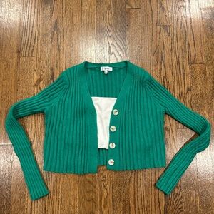 Edit by Nine green cropped ribbed cardigan sweater size small with SHEIN top